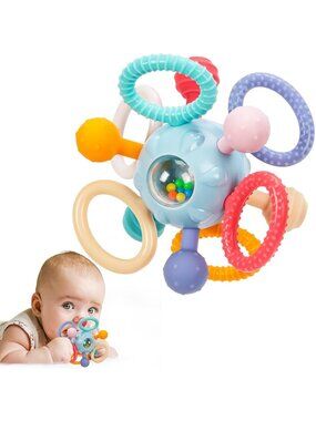 Montessori Light Blue 0-12 Months Toy BPA Free Baby Teething Ball Rattle Sensory